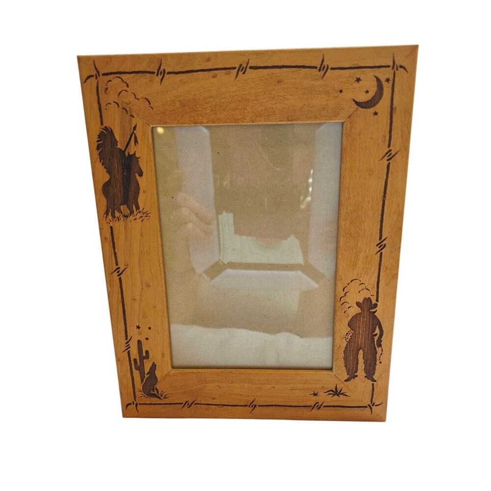 Western Cowboy Horse Wood 5x7 Picture Frame Rustic Southwest Cabin Lodge Decor